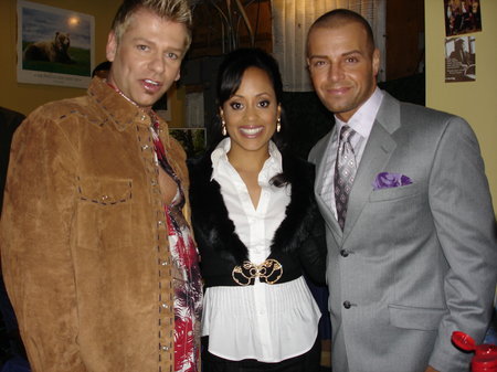 Todd Sherry, Essence Atkins, and Joey Lawrence on the set of HALF & HALF.