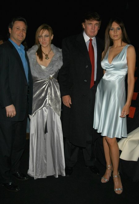 Jonathan Kanterman, Deborah Gibson, Donald Trump and Melania Trump arrive at the Mercedes-Benz Fall Fashion Show