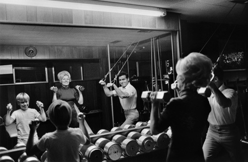 Jack LaLanne at home with his son and wife Elaine circa 1969