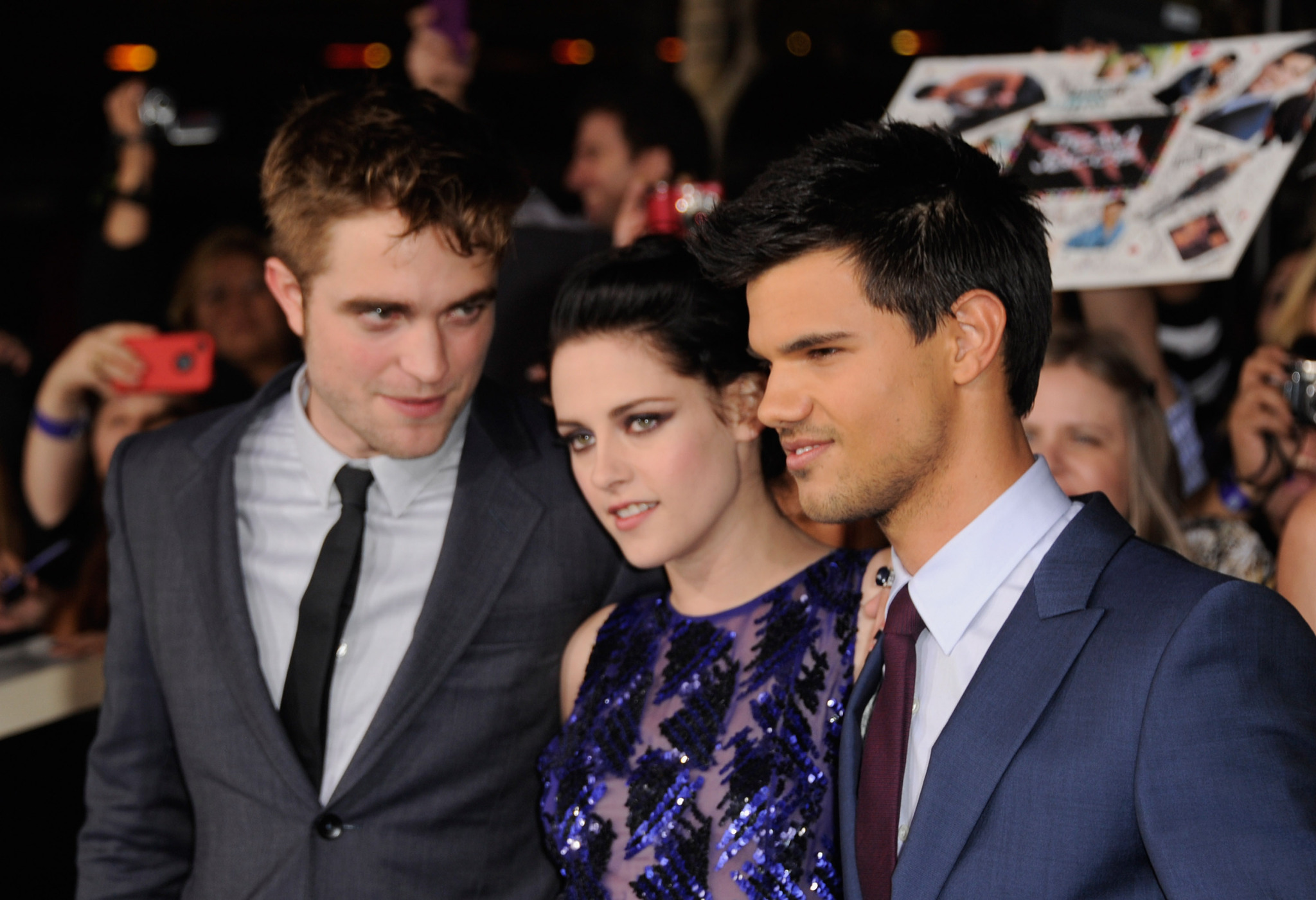 Kristen Stewart, Taylor Lautner and Robert Pattinson at event of Brekstanti ausra. 1 dalis (2011)