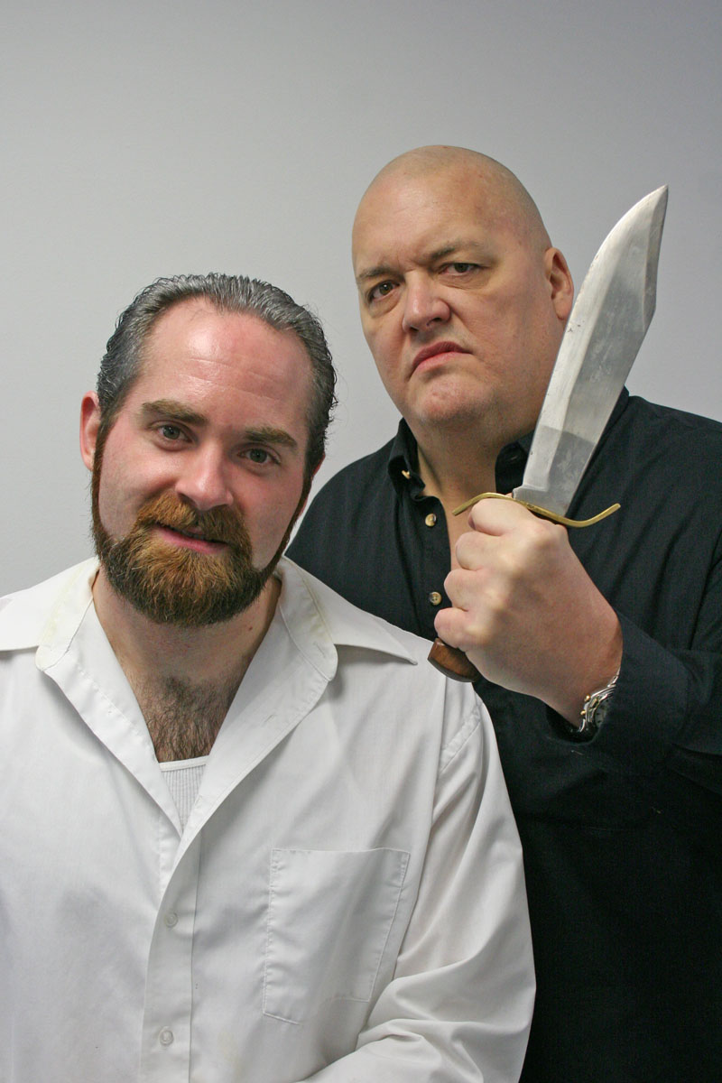 Christopher Pickhardt (as Renard) & King Kong Bundy (as Otto Belmar) on the set of 