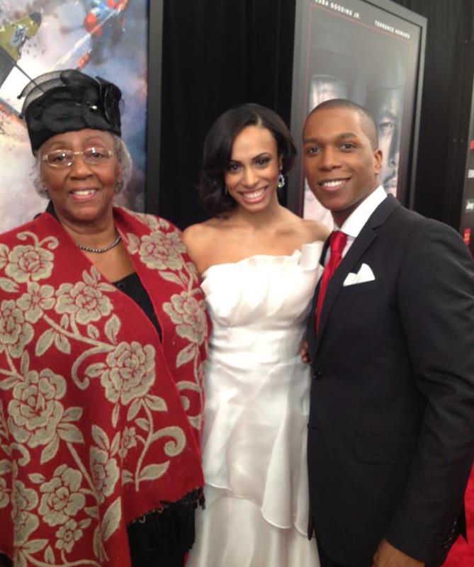 Leslie Odom, Jr. with his grandmother and fiancee, Nicolette Robinson at the Red Tails premiere in New York.