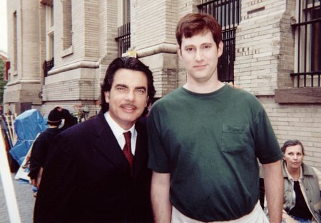 Eric Bruno Borgman and Peter Gallagher on the set of Mr. Deeds.