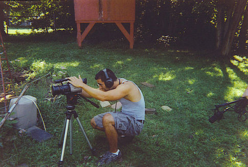 Director Mark Nistico lines up a shot for his short film Milking the Chicken.