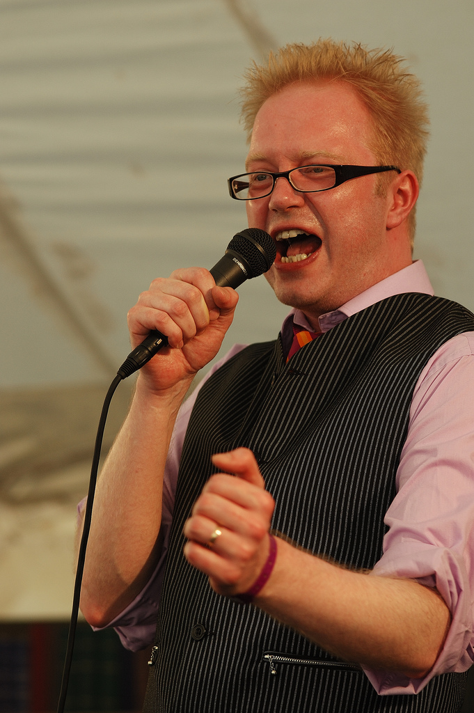 Waen performs songs from his surrealist album 'Beef Scarecrow' at the annual Latitude Festival, in Southwold, as part of The Book Club with Robin Ince.