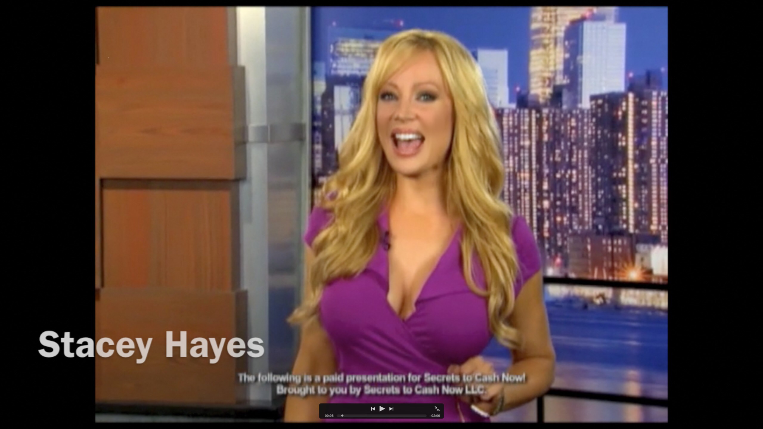 Screen grab of Host Stacey Hayes from SECRETS TO CASH NOW Infomercial