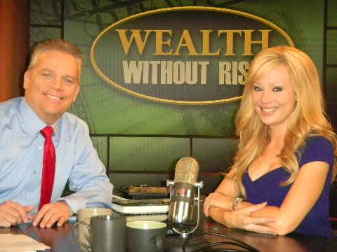Host Stacey Hayes on set of infomercial WEALTH WITHOUT RISK