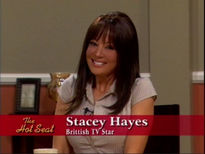 Screen Grab of British TV Star and Host Stacey Hayes on UK talk show THE HOT SEAT