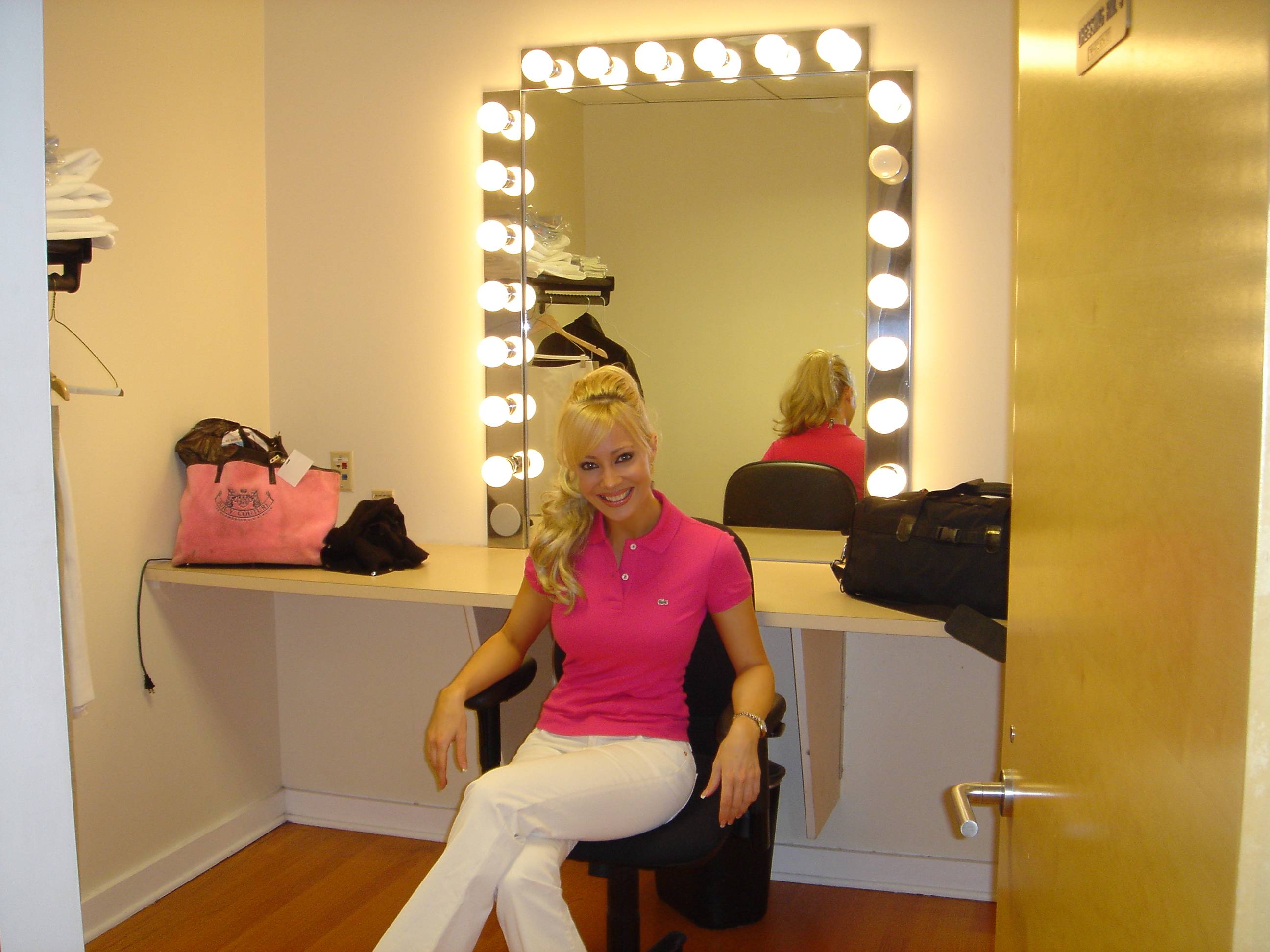 Behind the scenes photo of Stacey Hayes hosting QVC