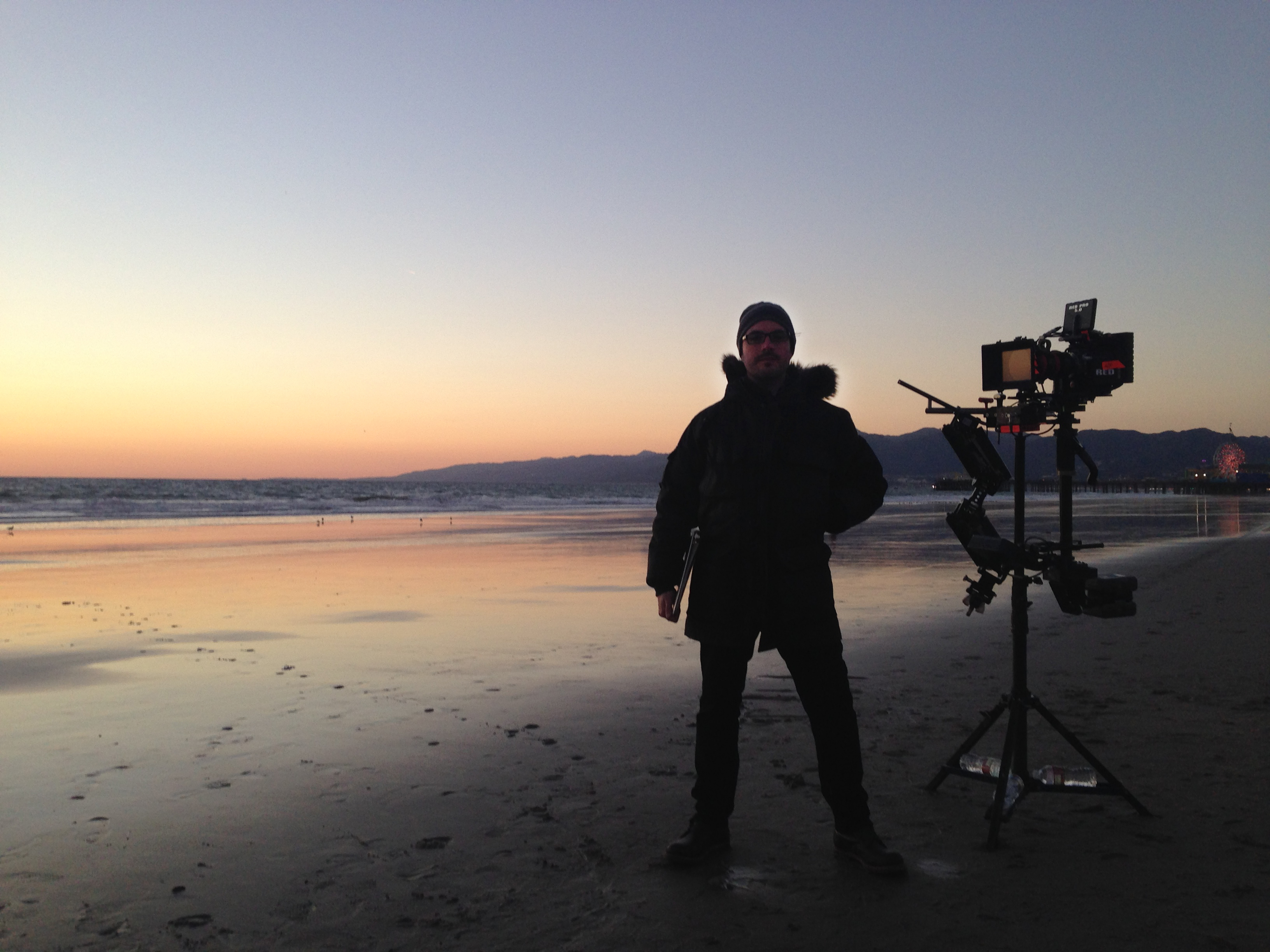Doug Karr likes long walks on the beach... and shooting a commercial for Aéropostale on a cold eve in Santa Monica.