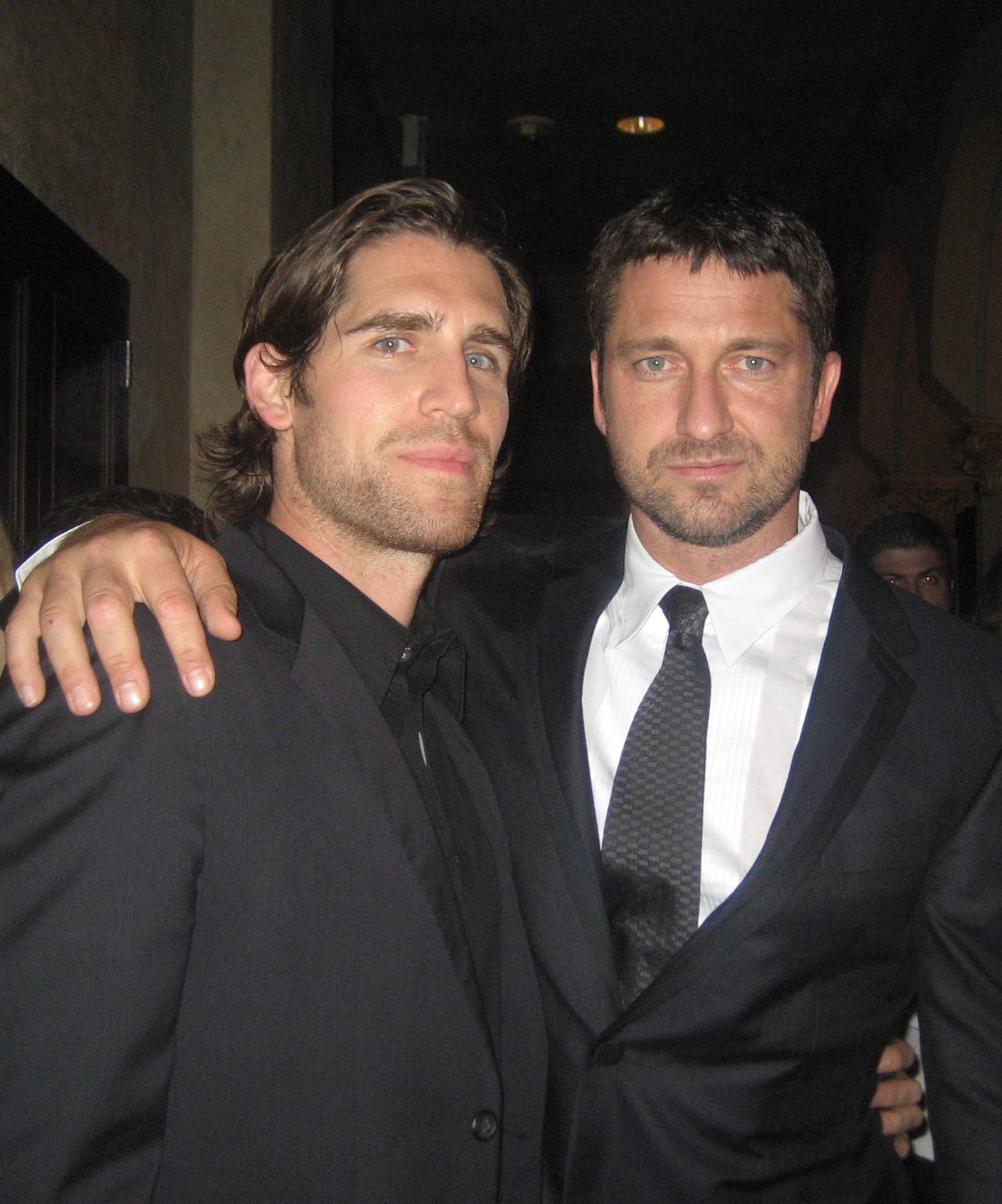 Evan Hart and Gerard Butler at the Law Abiding Citizen Premiere.