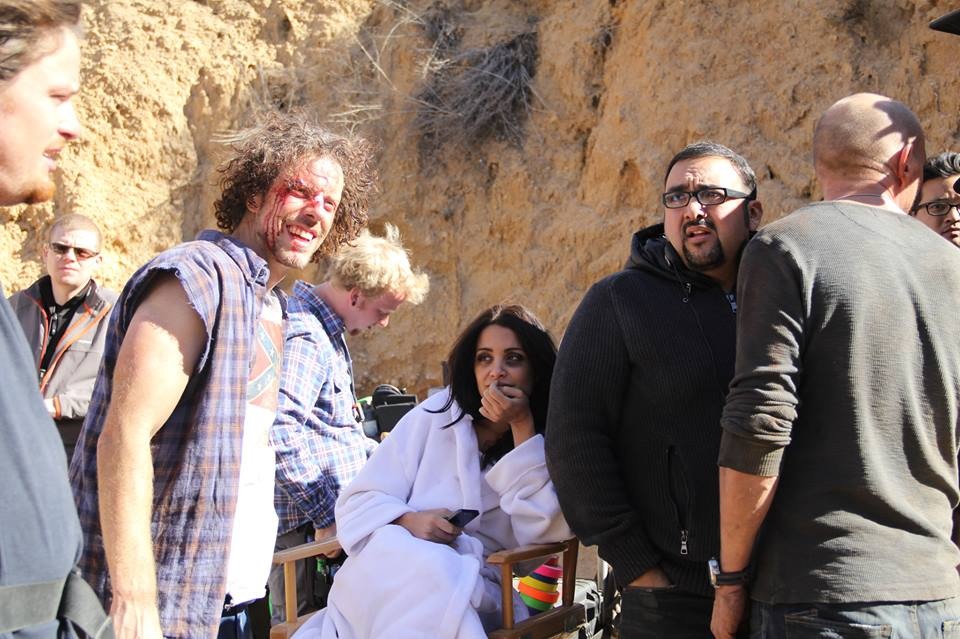 Brian Shakti, Mirtha Michelle and director Christian Sesma on the set of AWOL-72