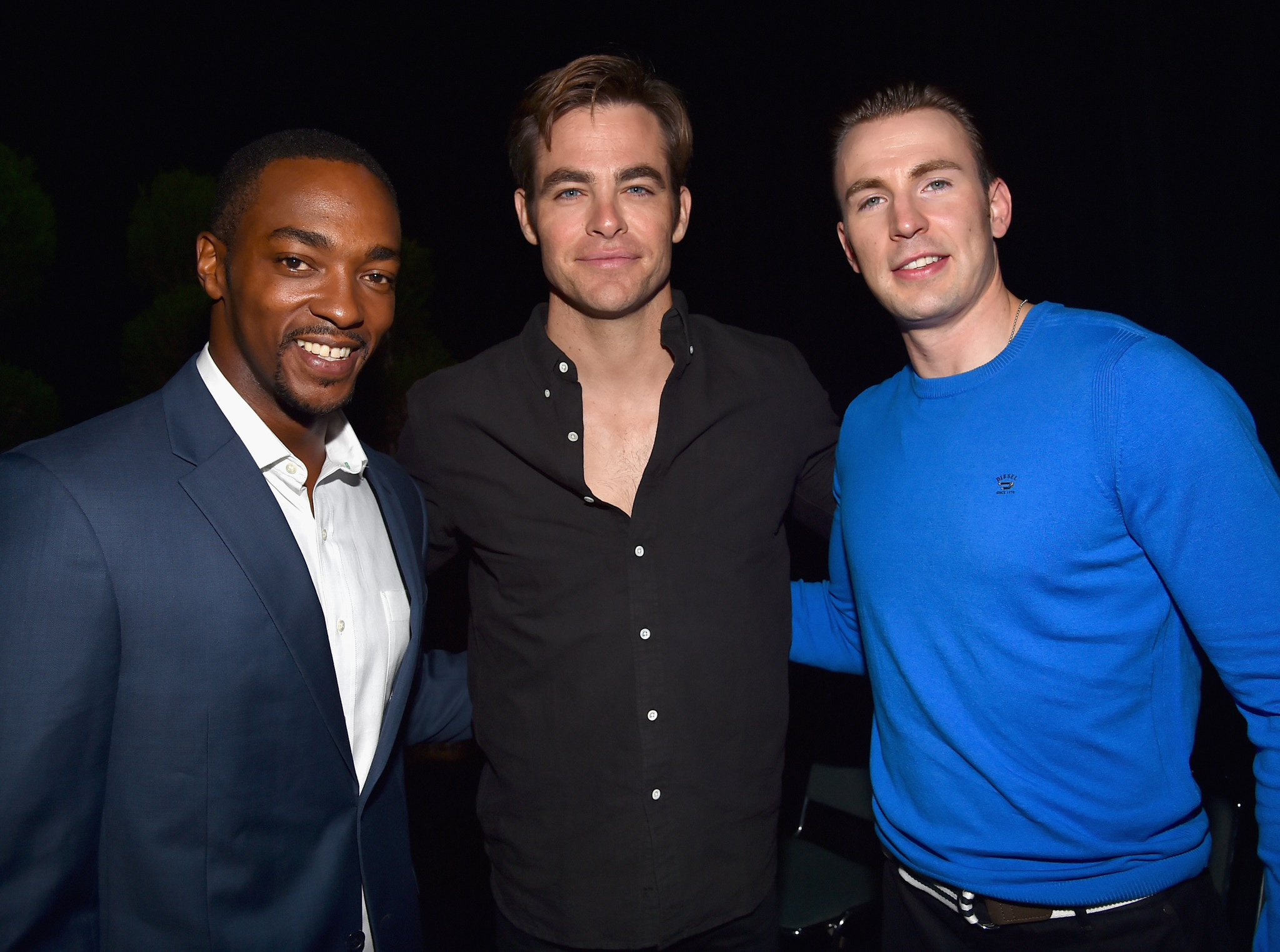 Chris Evans, Anthony Mackie and Chris Pine at event of Captain America: Civil War (2016)