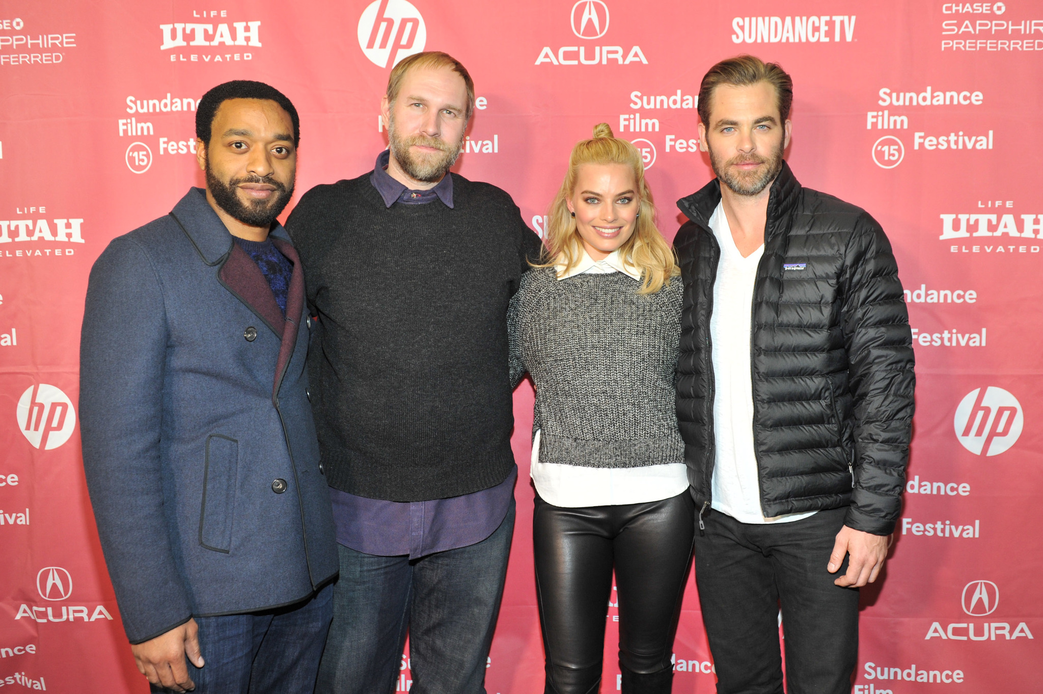 Chiwetel Ejiofor, Craig Zobel, Chris Pine and Margot Robbie at event of Z for Zachariah (2015)
