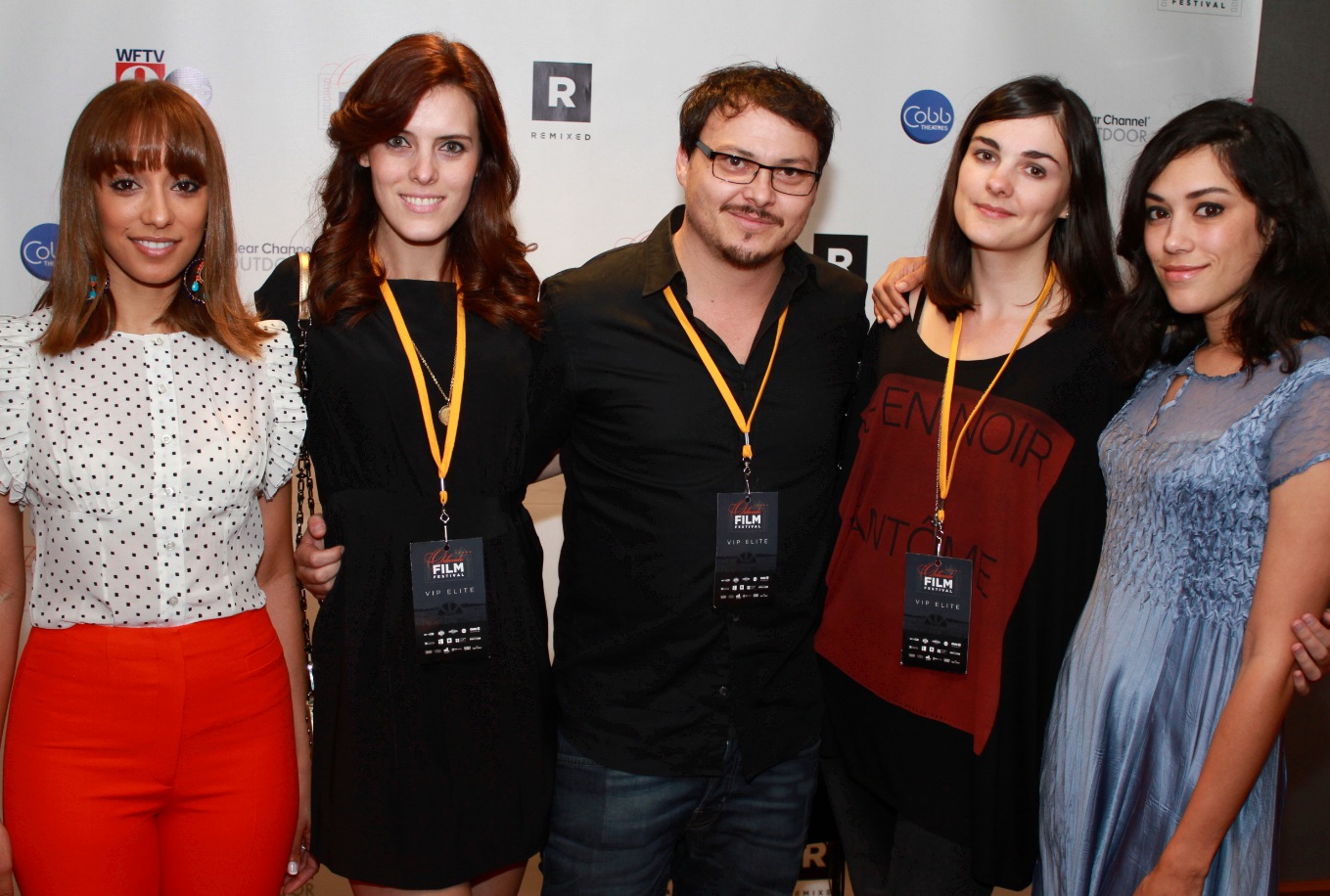 Leah Briese, Adriana Mather, James Bird, Anya Remizova, and Mishel Prada on the red carpet at the Orlando Film Fetival.