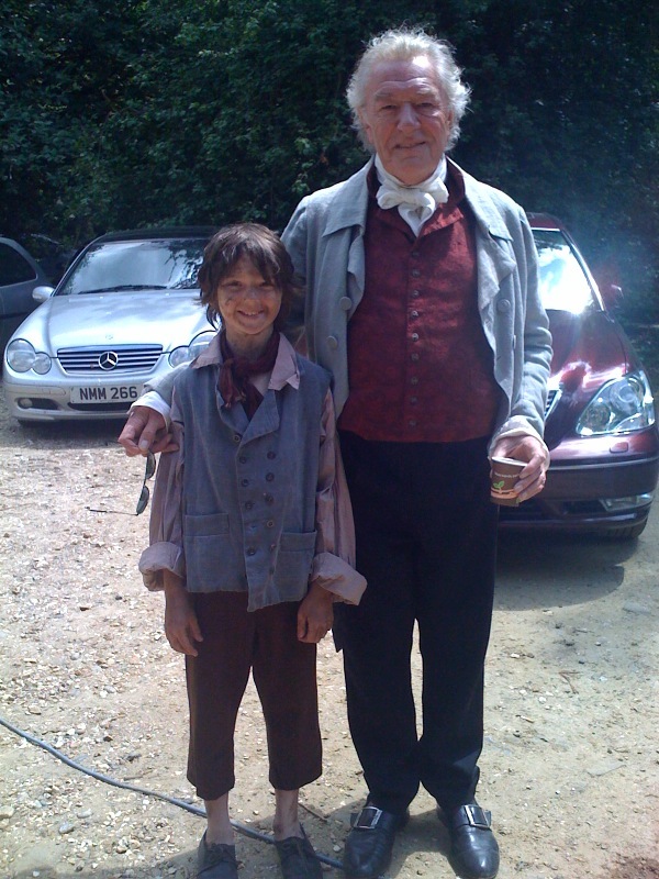 Nat with Michael Gambon wile filming Emma