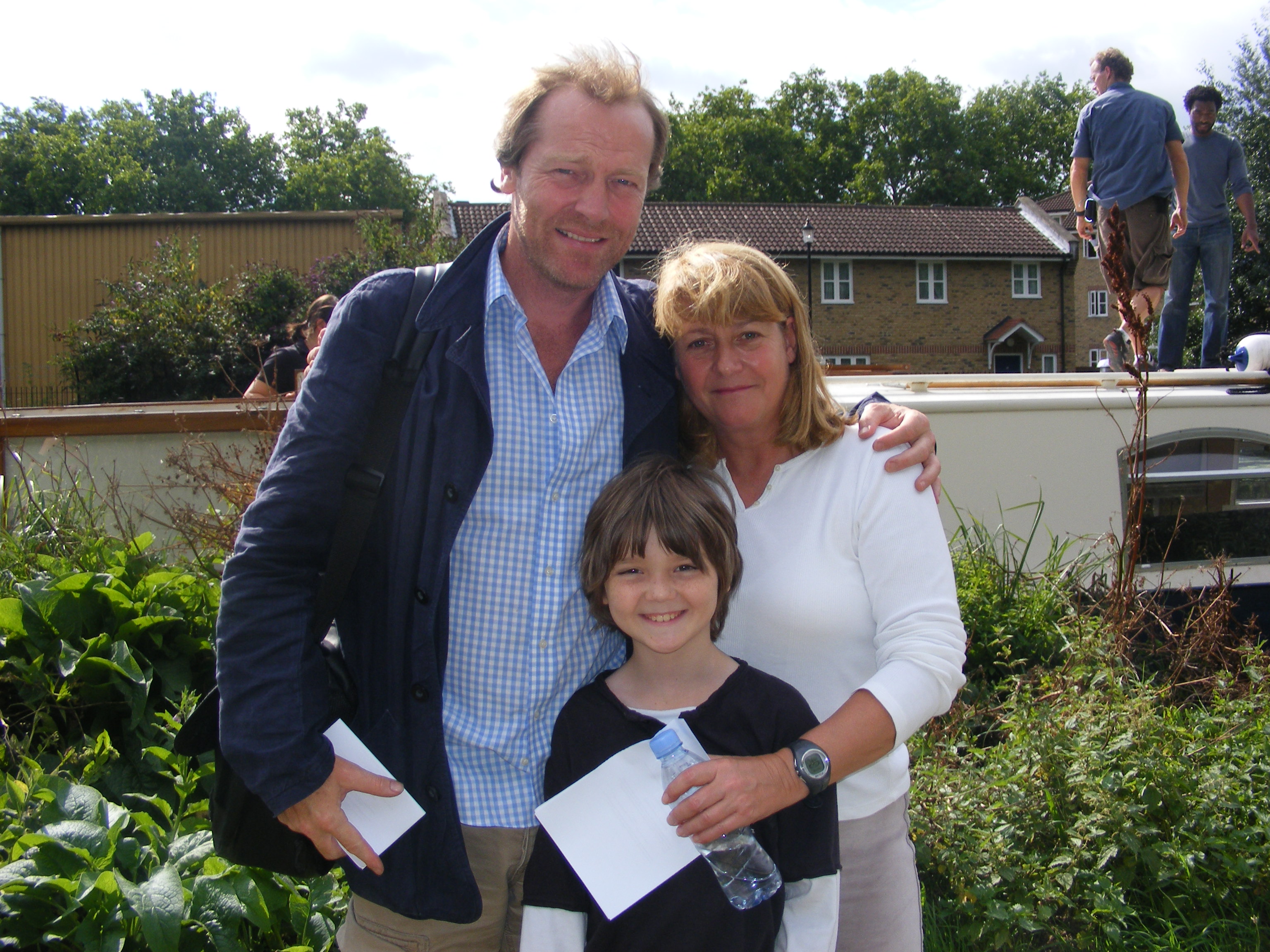 Nathaniel with Iain Glen who played his dad and Melanie Kilburn who played his mum in Slapper