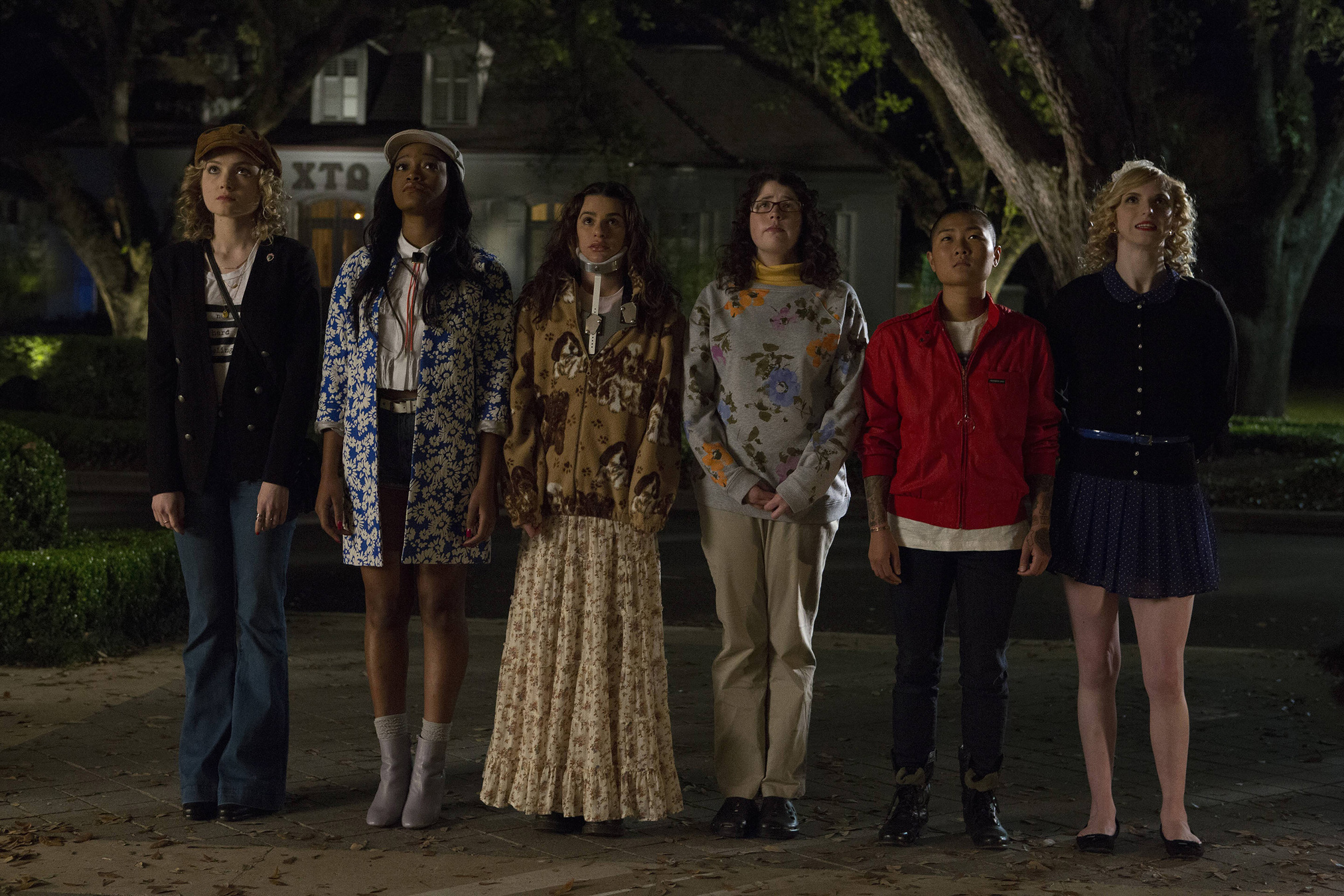 Still of Lea Michele, Skyler Samuels, Keke Palmer, Whitney Meyer, Breezy Eslin and Jeanna Han in Scream Queens (2015)