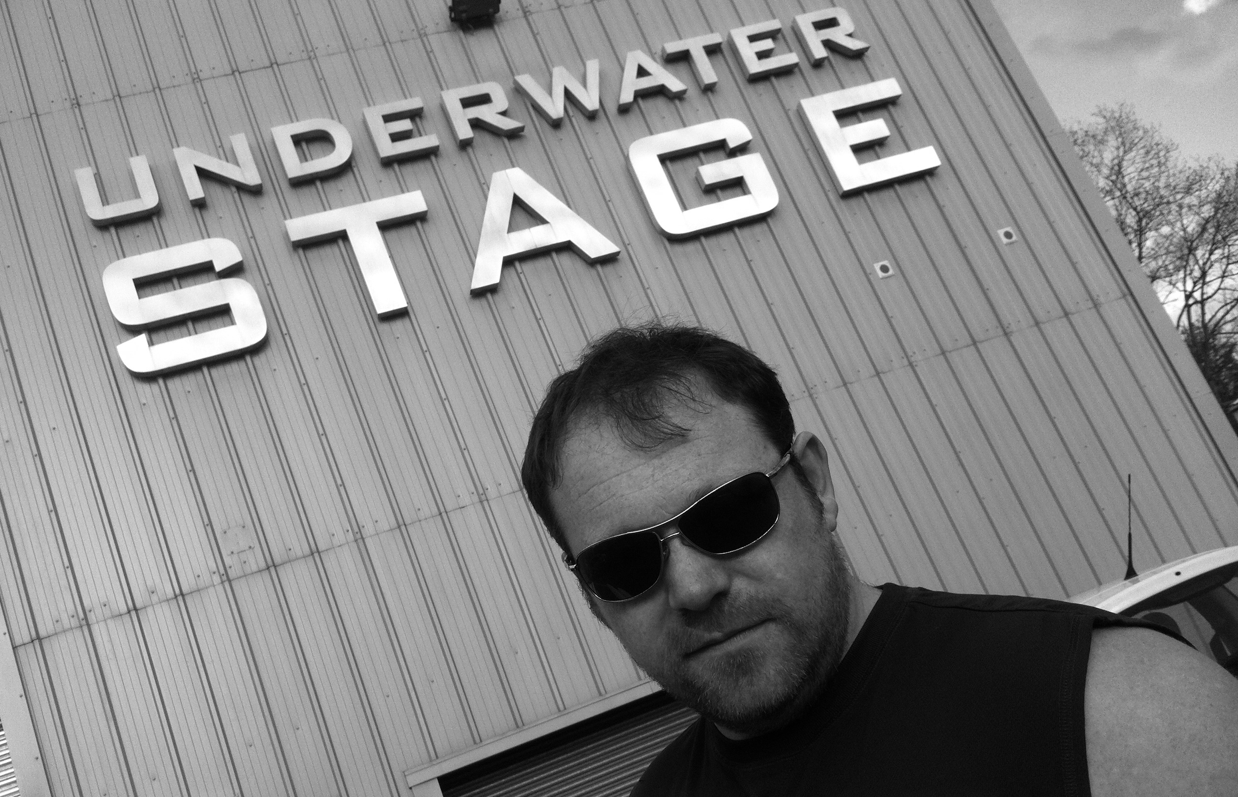 Dominic Kinnaird filming at the Pinewood Underwater stage
