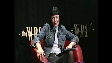 Still of Gwenfair Vaughan hosting The Wrap magazine series on BBC Choice.
