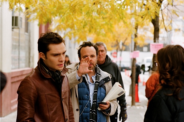 Jason Ensler directing on the set of Gossip Girl with Ed Westwick.