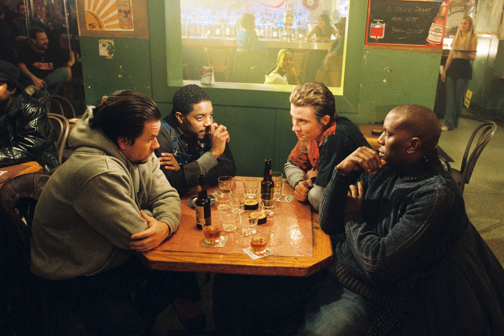 Still of Mark Wahlberg, André Benjamin, Tyrese Gibson and Garrett Hedlund in Four Brothers (2005)