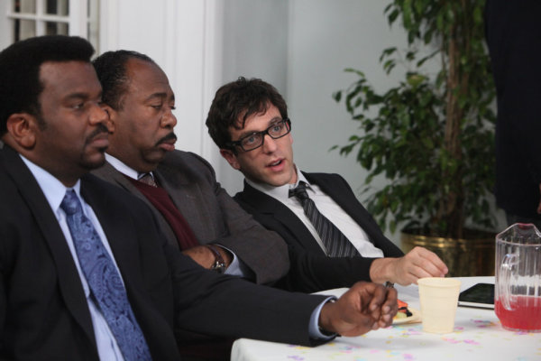 Still of Craig Robinson, B.J. Novak and Leslie David Baker in The Office (2005)