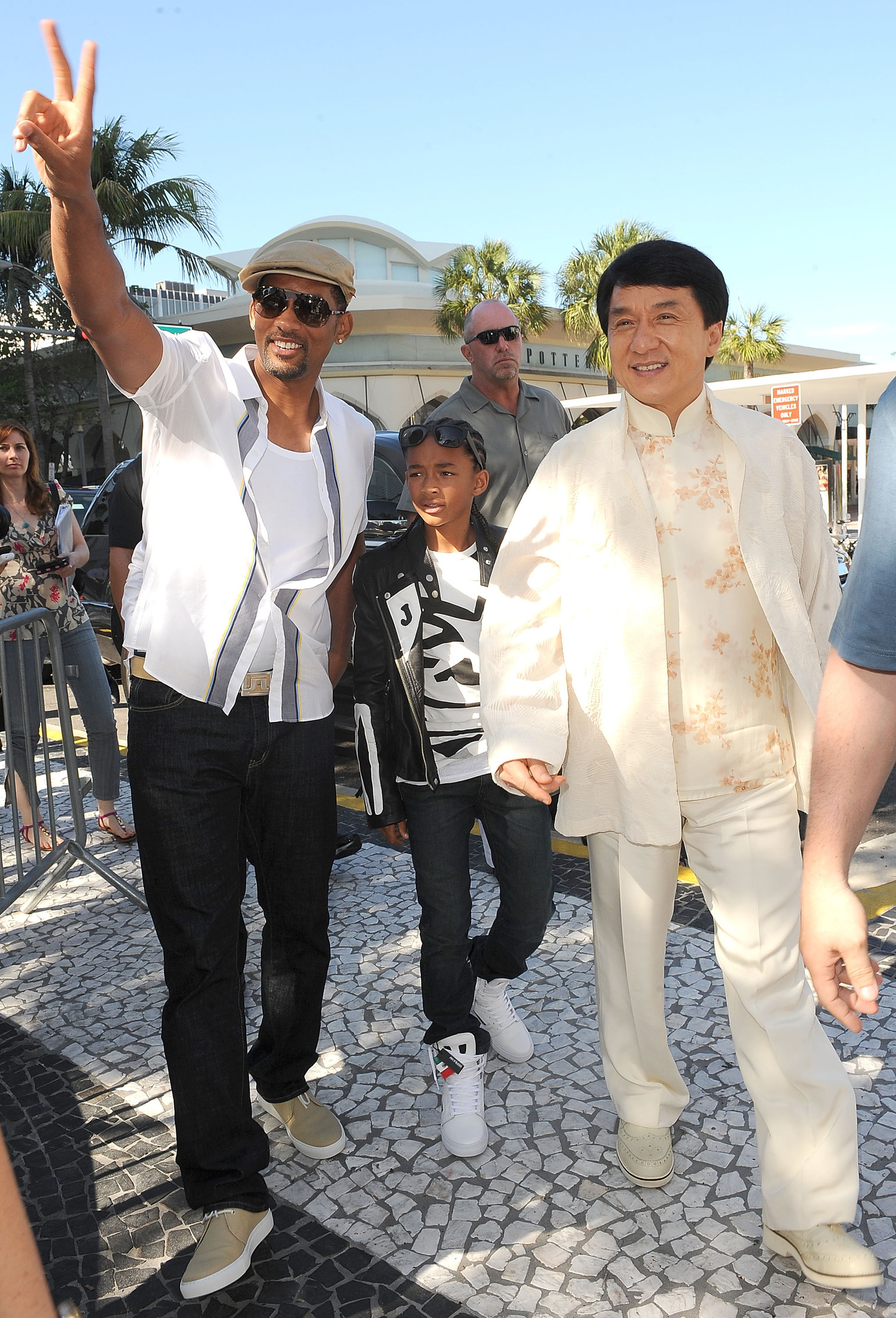 Will Smith, Jackie Chan and Jaden Smith at event of The Karate Kid (2010)