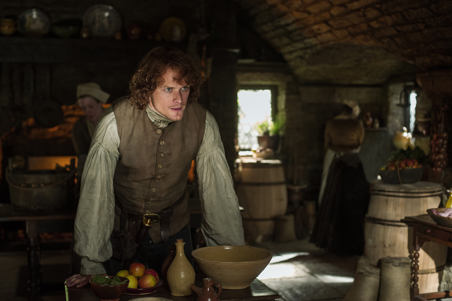 Still of Sam Heughan and Steven Cree in Outlander (2014)