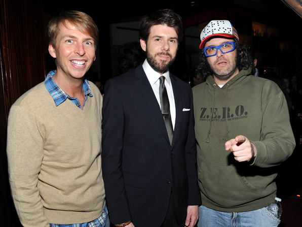 Jack McBrayer, Johnathan McClain, and Judah Friedlander at Betty White's 89th birthday party. January 18, 2011. Le Cirque, NYC.