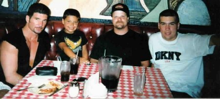 Carlo with (left 2 right) nephew Jason, brother Jimmy, and son M1ke at a Culver City pizzeria near SONY/TriStar Studios and Columbia Pictures.