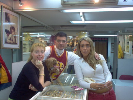 Carlo with wife Mariana's aunt Diana (dueno-owner), baby Anush and wife Mariana inside 'Joyeria L'Etoile' on Libertad at Corrientes in Buenos Aires, Argentina 2005.
