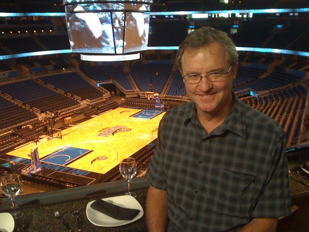 George at the New Jersey Nets stadium for a shoot with Levy Restaurants