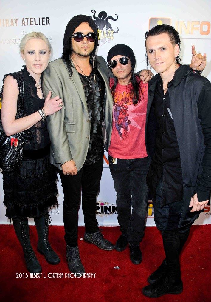 LOS ANGELES, CA - July 02: Rockers Moira Ross, Alex Frejrud, Neil D'Monte and GhostCircus Apparel's eli james arrive for the Pre-Comic-Con Party hosted by Infolist.com held at the Sofitel Hotel/Beverly Hills.