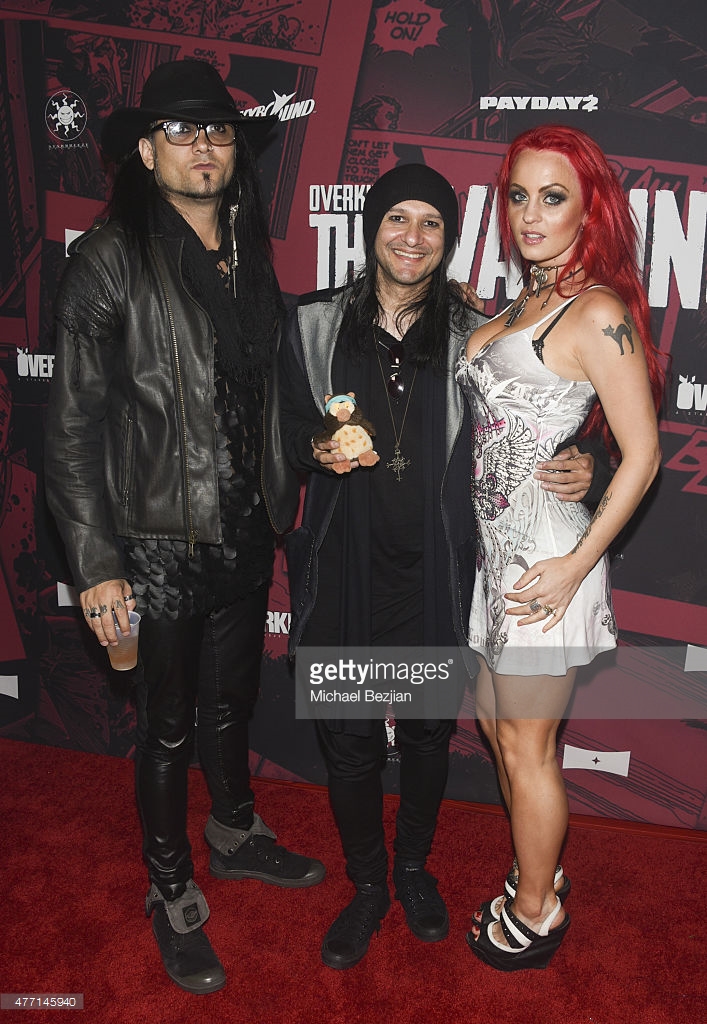 Rockers Neil D'Monte, Alex Frejrud, Sara Hedgren and 'Frieda the Owl' attend Overkill's The Walking Dead on June 13, 2015 at House of Blues in West Hollywood, CA. Neil's outfit provided by GhostCircus Apparel.