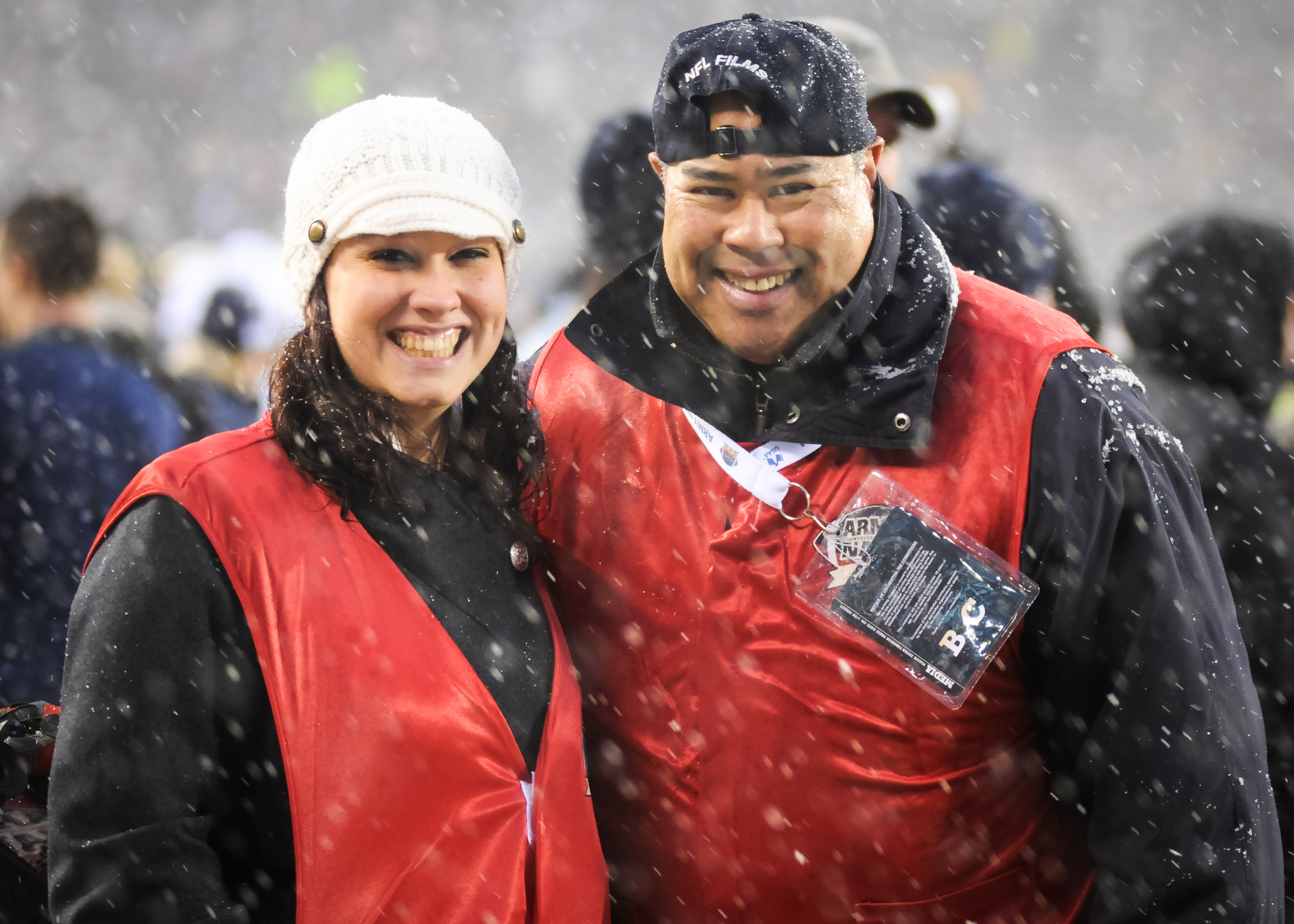 Kimberly Leder & Rudy C. Jones taking a break from shooting 2013 Army-Navy Game at Lincoln Financial Field Philadelphia