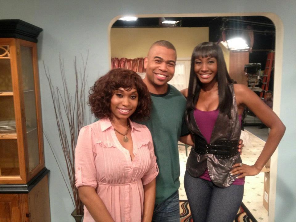 Angell Conwell, Omar Gooding, and Tanjareen Martin on the set of Family Time