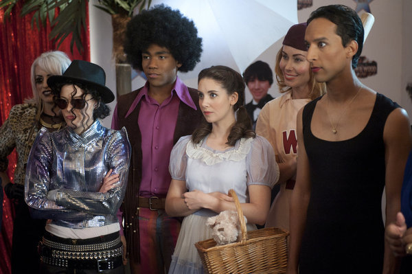 Still of Alison Brie, Gillian Jacobs, Danny Pudi and Donald Glover in Community (2009)