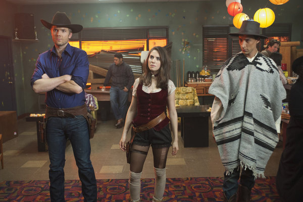 Still of Joel McHale, Alison Brie and Danny Pudi in Community (2009)