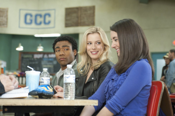 Still of Alison Brie, Gillian Jacobs and Donald Glover in Community (2009)