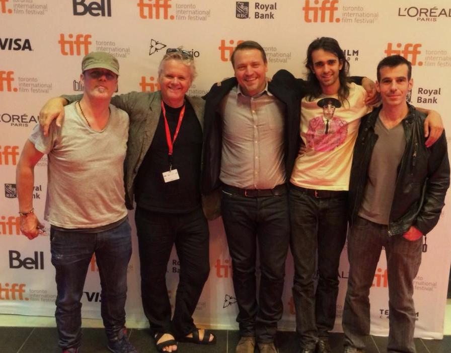 Andrew T. Mackay (l) director Sturla Gunnarsson, DOP Van Royko, Ari Gunnarsson and Sound Recordist Brice Picard following the TIFF premiere of the film Monsoon