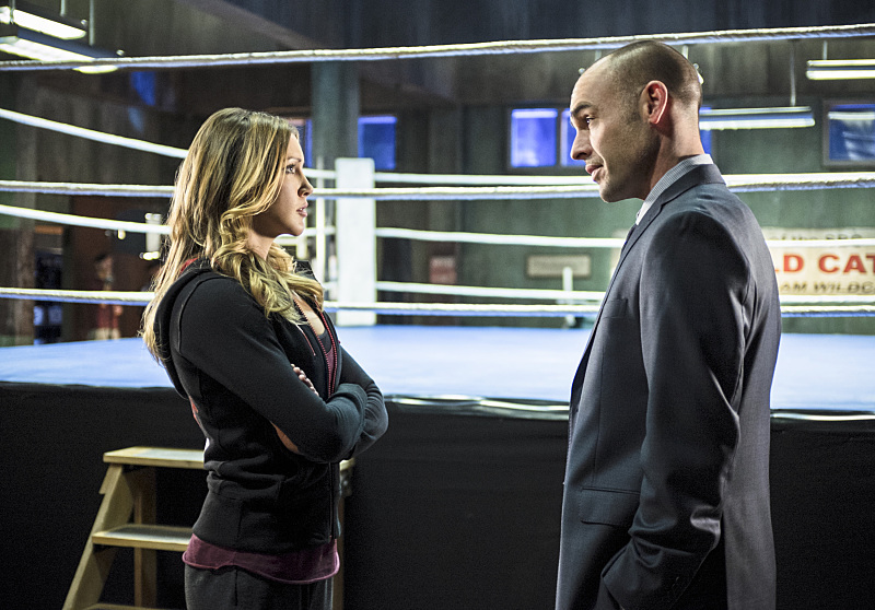 Still of Paul Blackthorne and Katie Cassidy in Strele (2012)