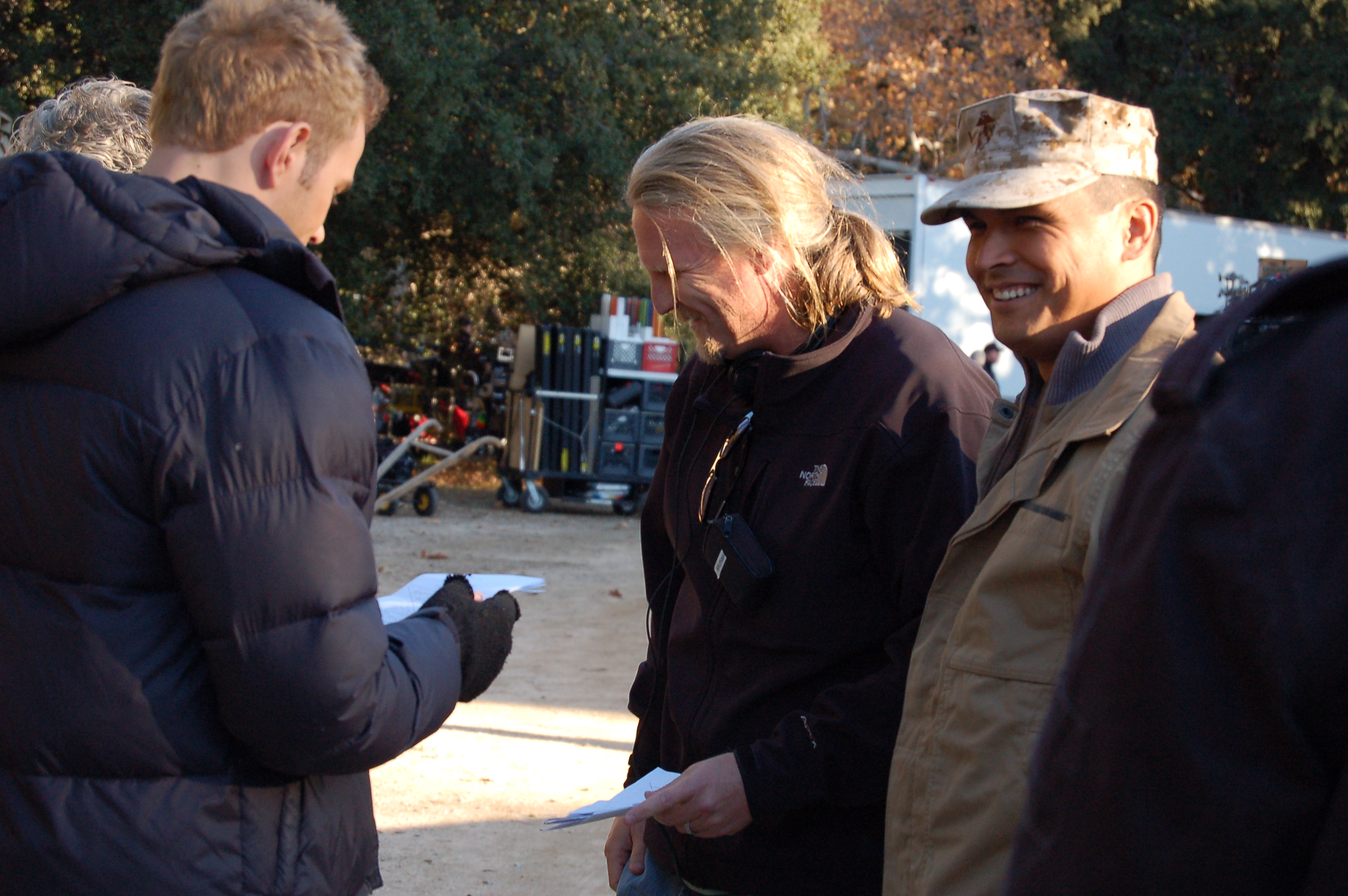 Mike Sears, Adam Beach, Kellan Lutz on set A WARRIOR'S HEART