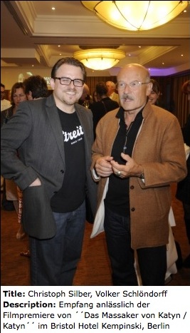 Volker Schlöndorff with writer Christoph Silber at the KATYN premiere.