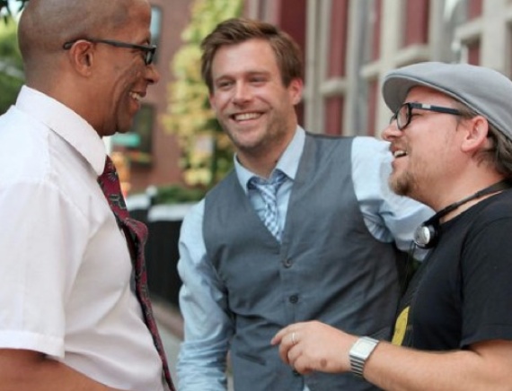 Actors Reg E Cathey and Ken Duken with Christoph Silber on the set of MY LAST DAY WITHOUT YOU.