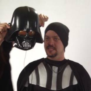 Playing Darth Vader in a parody sketch.