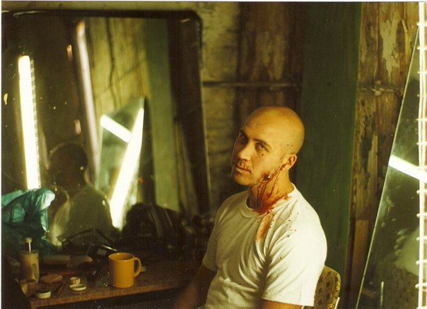 Kjeld Gogosha-Clark in make-up on the set of 'Don't Walk'.