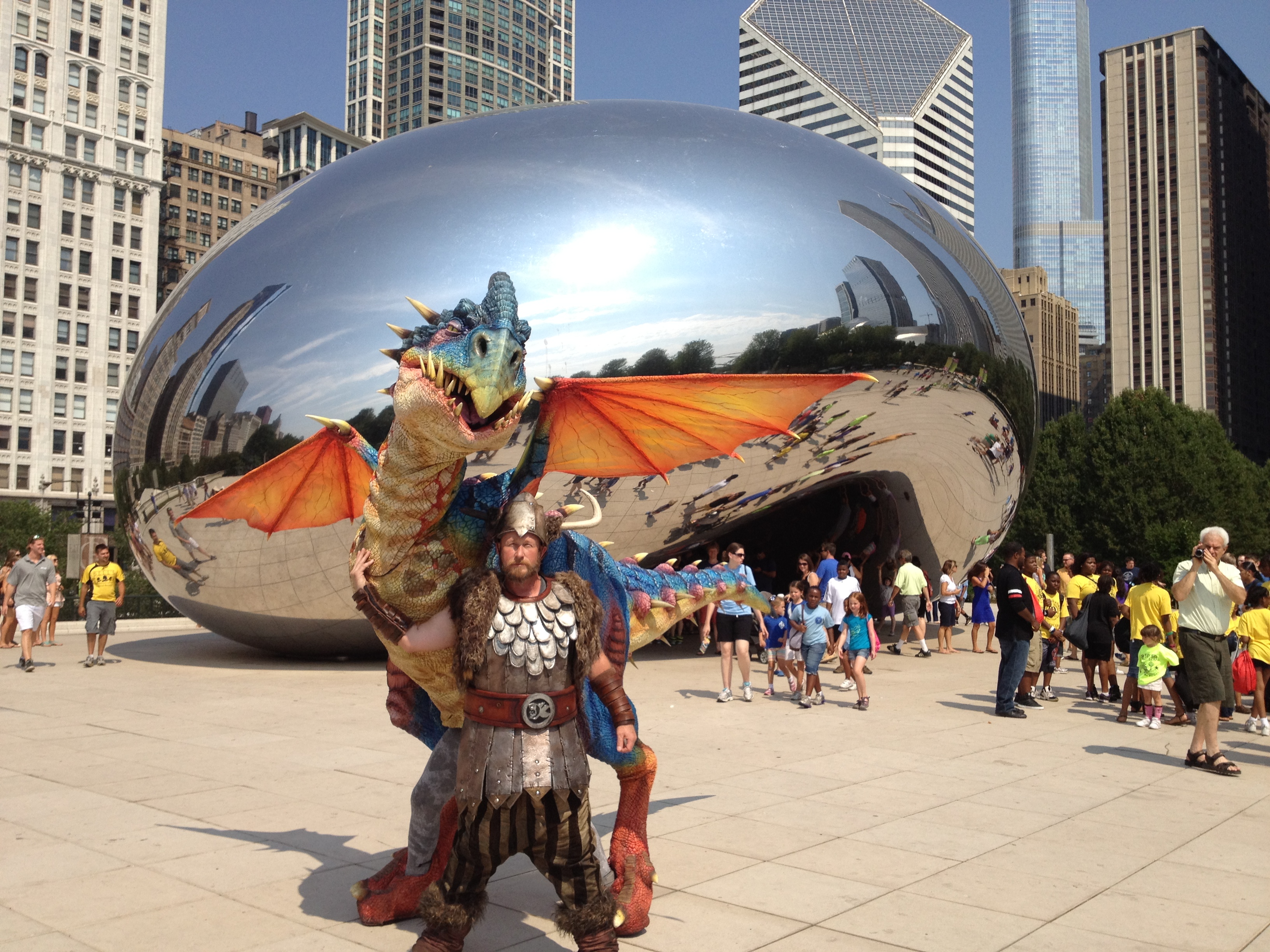 JB Warren at the Cloud Gate sculpture, Chicago, aka the 'Bean'. DreamWorks promo How to Train Your Dragon Live Spectacular.