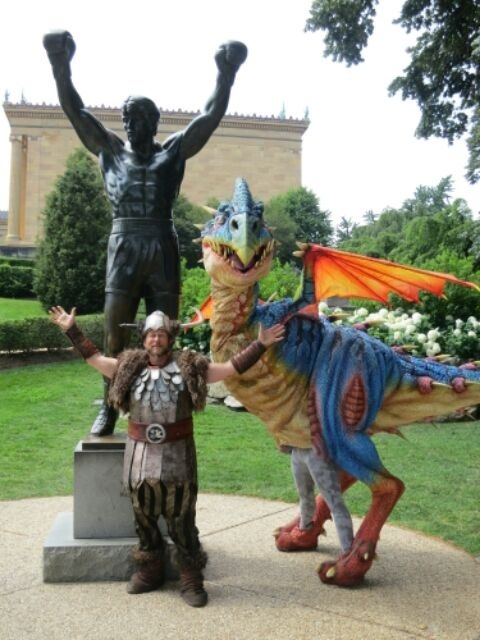 JB Warren at the Rocky Statue, Philadelphia. For DreamWorks promo, How To Train Your Dragon Live Spectacular.