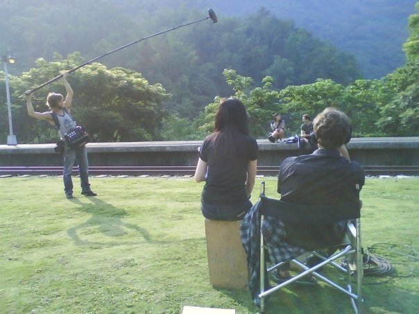 Verbeek, in the chair, shooting in Taiwan